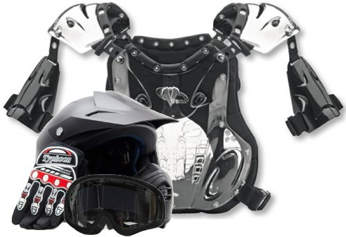 Youth PeeWee Offroad Helmet Gloves Goggles Chest Protector GEAR COMBO Motocross ATV Dirt Bike Red Matte Black S Small Helmets Typhoon Helmets KYB07MATBBLKBLKREDPWCPCOS