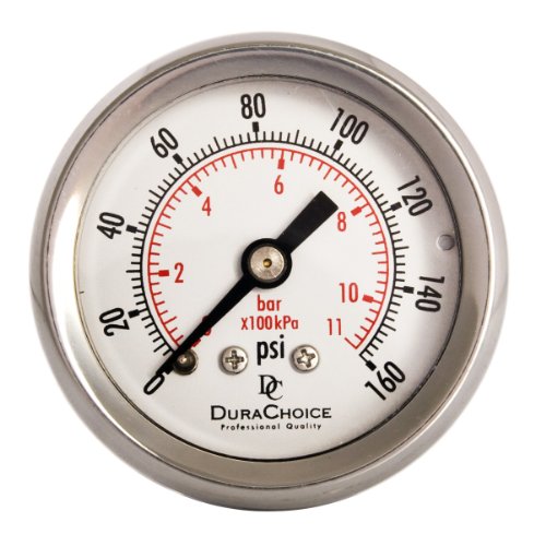 1-1/2 Glycerin Oil Filled Pressure Gauge 1/8 NPT Center Back Mount 160 PSI Oil Pressure DuraChoice PB158B-160