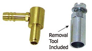Polished stainless steel elbow<br>fits <font size=1><sup>5</sup>/<sub>16</sub></font> i.d. Hose on all keihin butterfly & cv type carburetors1976/2006-by-yost performance Oil Supply Lines Yost 82366