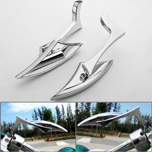 Universal Chrome 8mm 10mm Spear Blade Mirrors For Honda Suzuki Kawasaki Yamaha Victory Vegas Hammer Kingpin Motorcycle Motorbike Street Dual Sport Dirt Bike Cruiser Chopper Mirrors LA SUPER MART MM015CRM