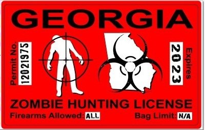 Georgia GA Zombie Hunting License Permit Red - Biohazard Response Team Automotive Car Window Locker Bumper Sticker Decals StickyChimp SC-Batch-C-1578