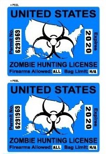 Zombie Hunting License Permit Blue - Set of 2 - Biohazard Response Team - Window Bumper Stickers Decals StickyChimp SC-Batch-C-2682