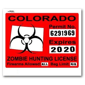 Colorado CO Zombie Hunting License Permit Red - Biohazard Response Team - Window Bumper Locker Sticker Decals StickyChimp SC-Batch-C-2724
