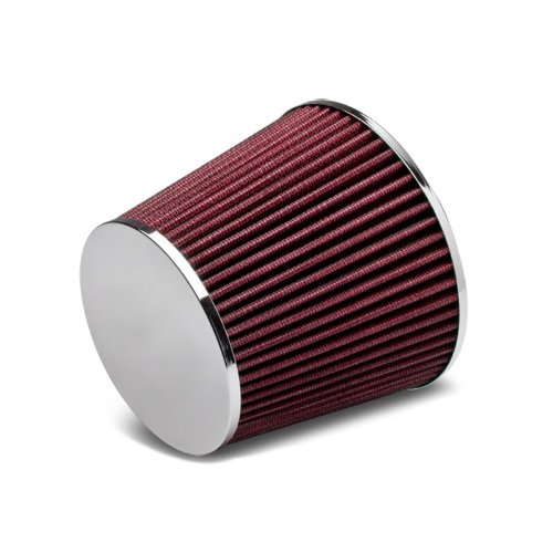 Auto Dynasty 2.5 Inlet x 6.3 Cold Air Intake Chrome Closed Top Red Cone Air Filter Air Filters Auto Dynasty AD-AF-25-004-RD