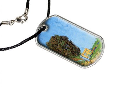 A Lane near Arles by Vincent Van Gogh - Military Dog Tag Black Cord Necklace Key Chains Graphics and More d1550_C
