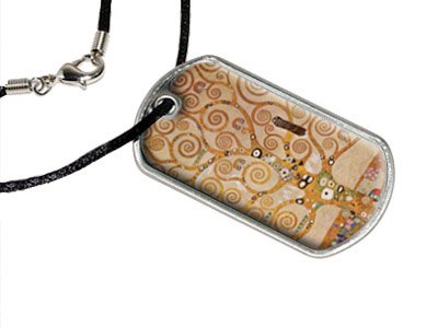 Frieze II by Klimt - Tree - Military Dog Tag Black Cord Necklace Key Chains Graphics and More d1555_C