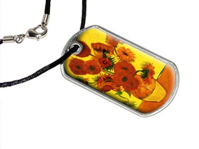 Still Life Vase with Fifteen Sunflowers by Vincent Van Gogh - Military Dog Tag Black Cord Necklace Key Chains Graphics and More d1568_C