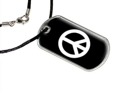 Peace Sign - White on Black - Military Dog Tag Black Cord Necklace Key Chains Graphics and More d1597_C