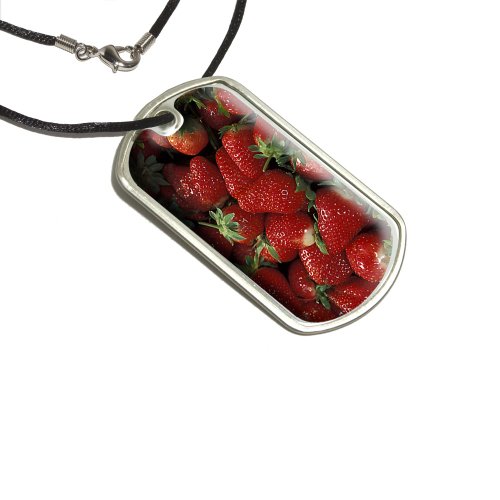 Bunch of Strawberries Military Dog Tag Black Cord Key Chains Graphics and More d2171_C