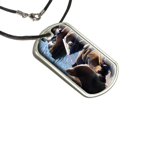 San Francisco Seal Lions - Pier 39 Fisherman's Wharf Military Dog Tag Black Cord Key Chains Graphics and More d2276_C