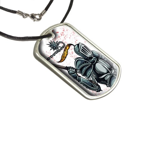 Knight Warrior in Armor with Flailing Mace Military Dog Tag Black Cord Key Chains Graphics and More d2682_C