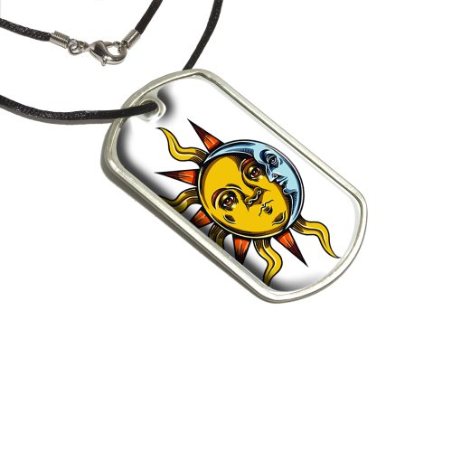 Mystical Sun and Moon - Occult Military Dog Tag Black Cord Key Chains Graphics and More d2685_C