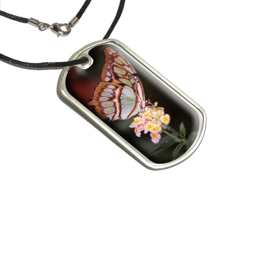 Butterfly on Flower Military Dog Tag Black Cord Key Chains Graphics and More d2376_C