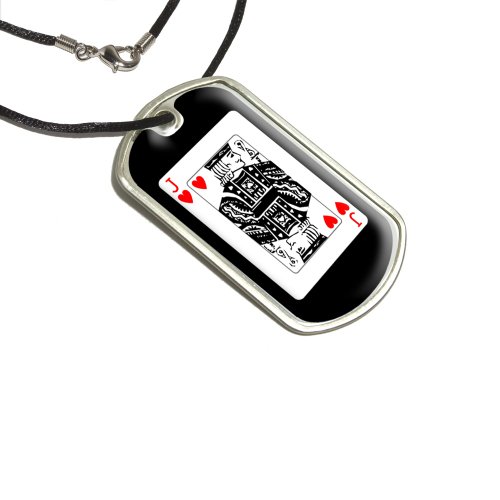 Playing Cards Jack of Hearts - Poker Military Dog Tag Black Cord Key Chains Graphics and More d2398_C