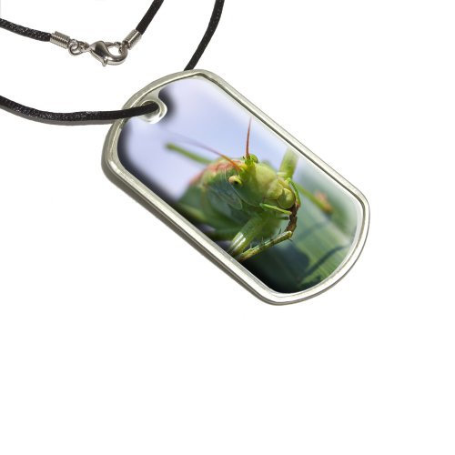 Grasshopper on Leaf Military Dog Tag Black Cord Key Chains Graphics and More d2493_C