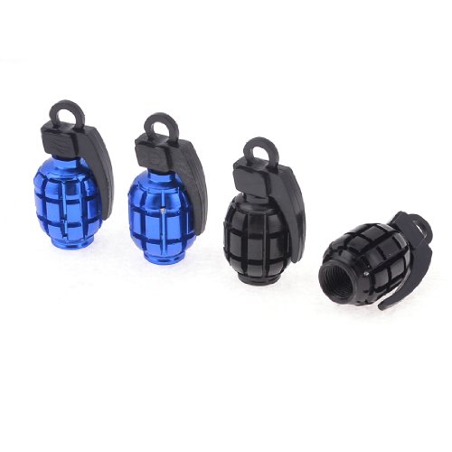 4 x Motorbike Car Grenade Shaped Tire Valve Cover Protector Black Blue Accessories Amico a13101700ux0442