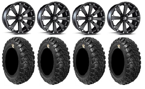 MSA Black Kore 14 ATV Wheels 30 Kanati Mongrel Tires Kawasaki Teryx Mule ATV & UTV KJ Motorsports MSAM20BK14X7+30KM3