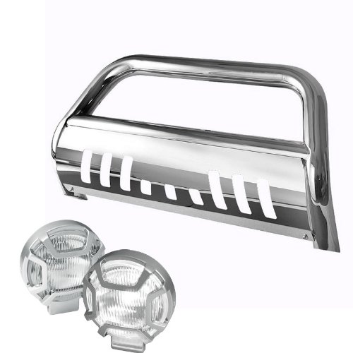 Carpart4U Dodge Ram 02-05 1500 - 3 Inch Bull Bar T-304 Stainless Steel Polished With 4x4 5 Inch Chrome Housing Fog Lights Package Bumper Guards Spyder Auto DR-A02G0803+FL-CH-26004A-C