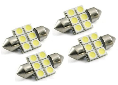 Cutequeen 4pcs Blue 31mm(1.25) 5050 6-smd 12v Festoon Dome Light LED Bulbs De3175 De3021 De3022 3175(pack of 4) Bulbs Cutequeen JIANXIN-04-03-12-004