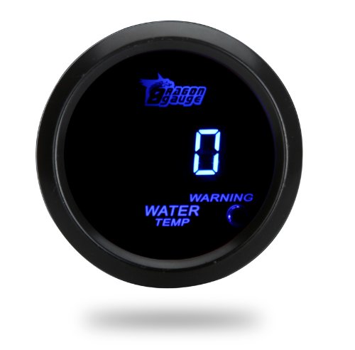 THG 2 Racing Digital Blue LED Smoked Water Temp Temperature Gauge Meter Sensor Red Warning Aluminum Fit 12V Sedan Track Van Car Water Temp THG W6114BL-2