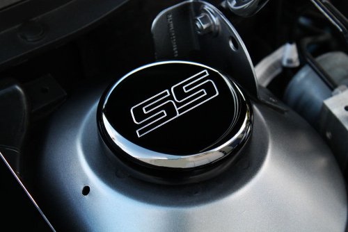 2010-2014 Camaro Billet Strut Tower Cap Covers SS Logo Black Valve Covers UPR Products GM-1131-22