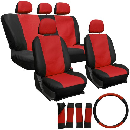 OxGord 17pc Leatherette Seat Cover Set, Airbag Compatible, for CHRYSLER PT CRUISER, Red & Black Accessories Oxgord SCPU17-CHRYSLER-PT-CRUISER-AD-RD-BK