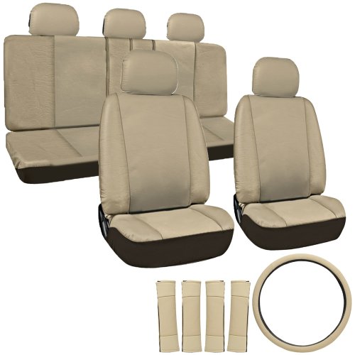 OxGord 17pc Leatherette Seat Cover Set, Airbag Compatible, for HYUNDAI TIBURON, Tan Accessories Oxgord SCPU17-HYUNDAI-TIBURON-AD-TN