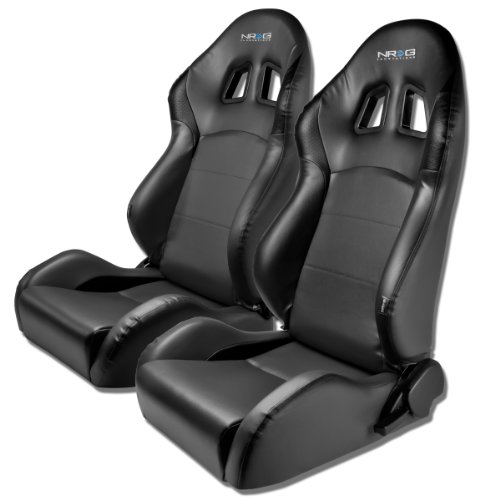NRG RSC-204 Ferrari XM2 Style Black Faux Leather Sport Seats With Black Trim Set of 2 (Left And Right) Racing Seats Auto Dynasty RS-204-PVC-BK