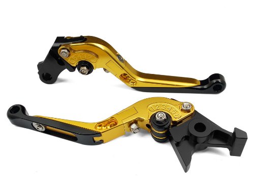 A Pair of Gold CNC Aluminum Motorcross Fitting Folding Foldable Extendable Brake Clutch Levers Racing For TRIUMPH Tiger 1050/ABS 2007 2008 2009 2010 2011 (T-333/F-14) Pads MING-MOTO MING22-foldable-293-gold