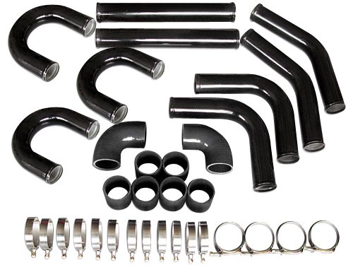 CXRacing 2.5 9PC Black Universal Aluminum Turbo Intercooler Piping Kit 90 Degree three U Pipe Piping & Piping Kits CXRacing 10422004840