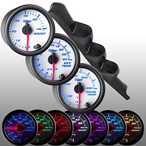 GlowShift 95-98 Chevy Full Size Truck Package w/ White 7 Color 60 PSI Boost, 2400 EGT & Trans Temp Gauges Gauge Sets GlowShift GS-330_W7DS10