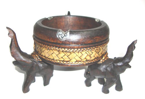 Ashtray with 3 Elephants Wooden Ashtray New Thai Carved Handicraft Mango Wood with Elephant Silver Plated Ashtray Ashtrays touchable dream