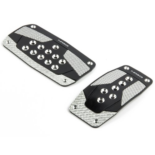 NRG 450 Series PDL-450BK Black Aluminum Sport Car Pedal With Silver Carbon Fiber For Automatic Transmission Pedal Pads NRG Innovations AD-NRG-PDL-450BK