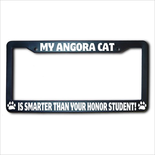 My ANGORA Cat Is Smarter Than Your Honor Student REFLECTIVE License Plate Frame Frames James E. Reid Design MCISTYHSRS007