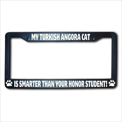 My TURKISH ANGORA Cat Is Smarter Than Your Honor Student REFLECTIVE License Plate Frame Frames James E. Reid Design MCISTYHSRS049