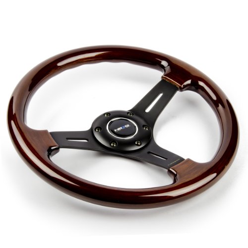NRG ST-015-1BK 330mm Classic Wood Grain Steering Wheel 3-Spoke Center In Black Steering System NRG Innovations AD-NRG-ST-015-1BK
