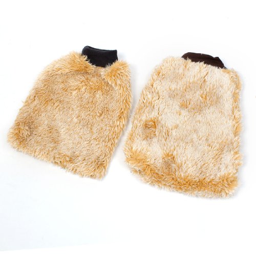 2 Pcs Apricot Faux Fur Washing Cleaning Duster Mitt Glove for Auto Car Cleaners Amico a13111900ux1323
