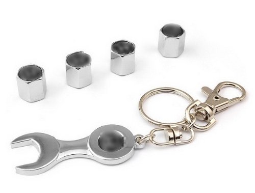 Car Parts Wrench Keychain Wheel 4PCS Air Tyre Tire Valve Stems Caps Chrome Fit For Civic nsx type r Legend Odessey Airwave Stream Tire Repair Tools GAO GAO0107-CAX14-01-D035