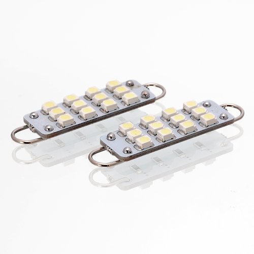 Pair of 44mm Xenon White 12-SMD Rigid Loop 3528 LED Bulb For Dome Trunk Cargo Under Door Light Bulbs Astra Depot L02-046-AAA-2
