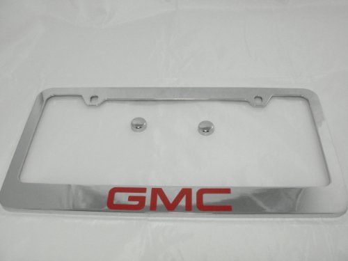 GMC Chrome Metal License Plate Frame with Caps Frames None HTWIKMW