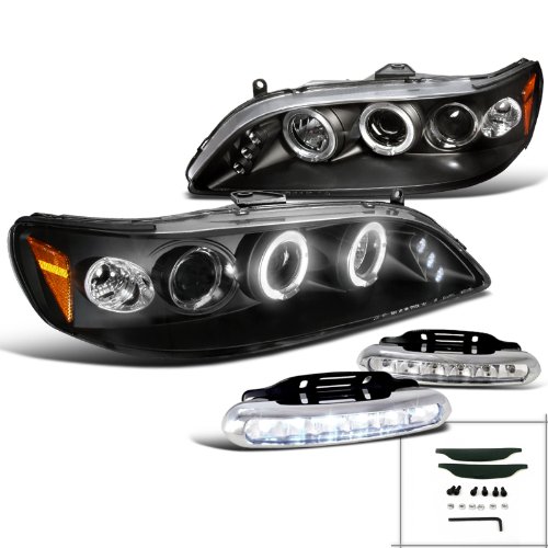 Accord Halo Projector Headlights Signal Black+LED Running Fog Lamps Bulbs Spec-D Tuning L12-2LHPACD98JMTM