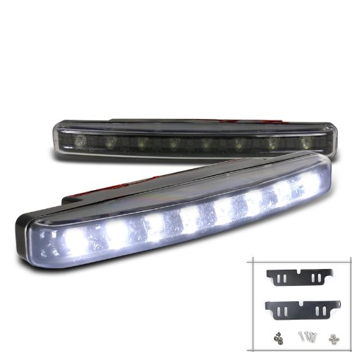 Pair LED DRL Driving Bumper Black Fog Lamps w/8 SMD LED Bulbs 6000K DC 12V Bulbs Spec-D Tuning LF-108LEDJM-WT