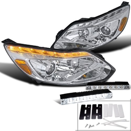 Focus Chrome LED Signal DRL Strip Bar Projector Headlight+6-LED Bumper DRL Headlight Bulbs Spec-D Tuning L15-2LHPFOC12TM