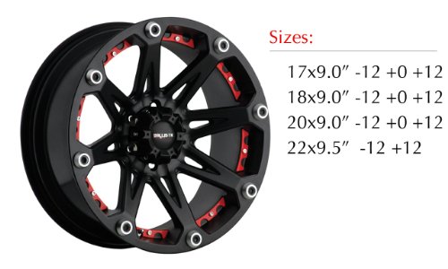 Ballistic 814 Jester 17x9.0 Flat Black Wheel with Red Inserts 5x114.3mm Bolt Pattern / -12mm Offset / 74.1mm Hub Bore Car Ballistic B814B-790545-1201