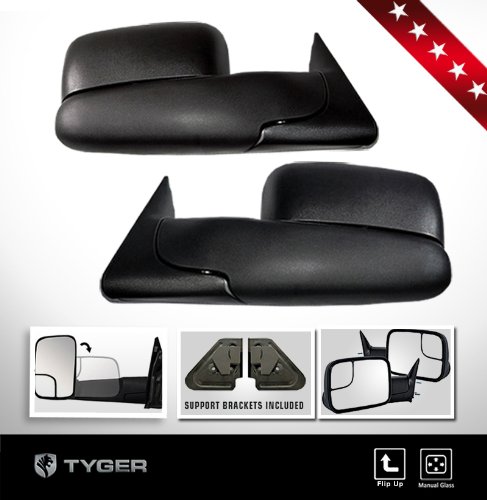 TYGER OE-Style Plug&Play Towing Mirrors 2pcs Set (Support Brackets Included) Manual Convex Glass Flip-up Arms Fit 94-01 Dodge Ram 1500/94-02 Ram 2500/3500 Door Side View Tow Mirror Kit (LH Driver Side + RH Passenger Side) Mirrors Tyger Auto TG-TM8D1007K