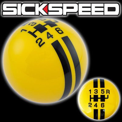 Yellow Rally Stripe Shift Knob For 6 Speed Short Throw Shifter Selector M16x1.5 Knobs Sickspeed YEL w/ BLK RS 6RUR 16X1.5