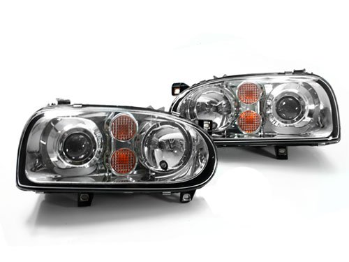 93-99 VW GOLF GTI MK3 E-CODE CHROME PROJECTOR HEADLIGHTS Headlight Bulbs Depo mk3SCLdr
