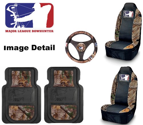 Major League Bowhunter Realtree Xtra Brand Camo Logo Jeff Danker Chipper Jones Matt Duff Car Truck SUV Front & Rear Seat Heavy Duty Trim-to-Fit Rubber Floor Mats Universal-fit Front Bucket Seat Covers and Steering Wheel Cover - 5PCS Accessories LA Auto Gear BOWHUNTER5