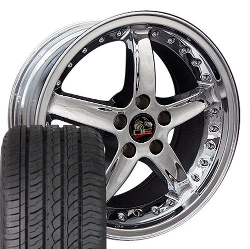 Cobra R Deep Dish Style Wheels and Tires with Rivets Fits Mustang (R) - Chrome 18x9 Set of 4 Replica OE Wheels / Wheel1x 9453233