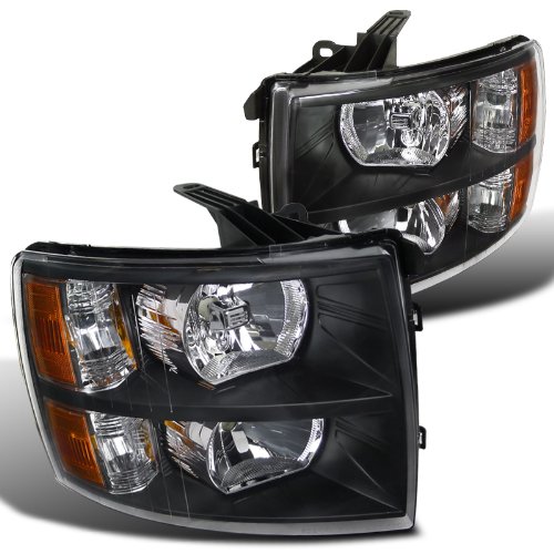 Chevy Silverado 1500/2500/3500HD Diamond Black Headlights Pair Headlight Bulbs Spec-D Tuning 2LH-SIV07JM-RS